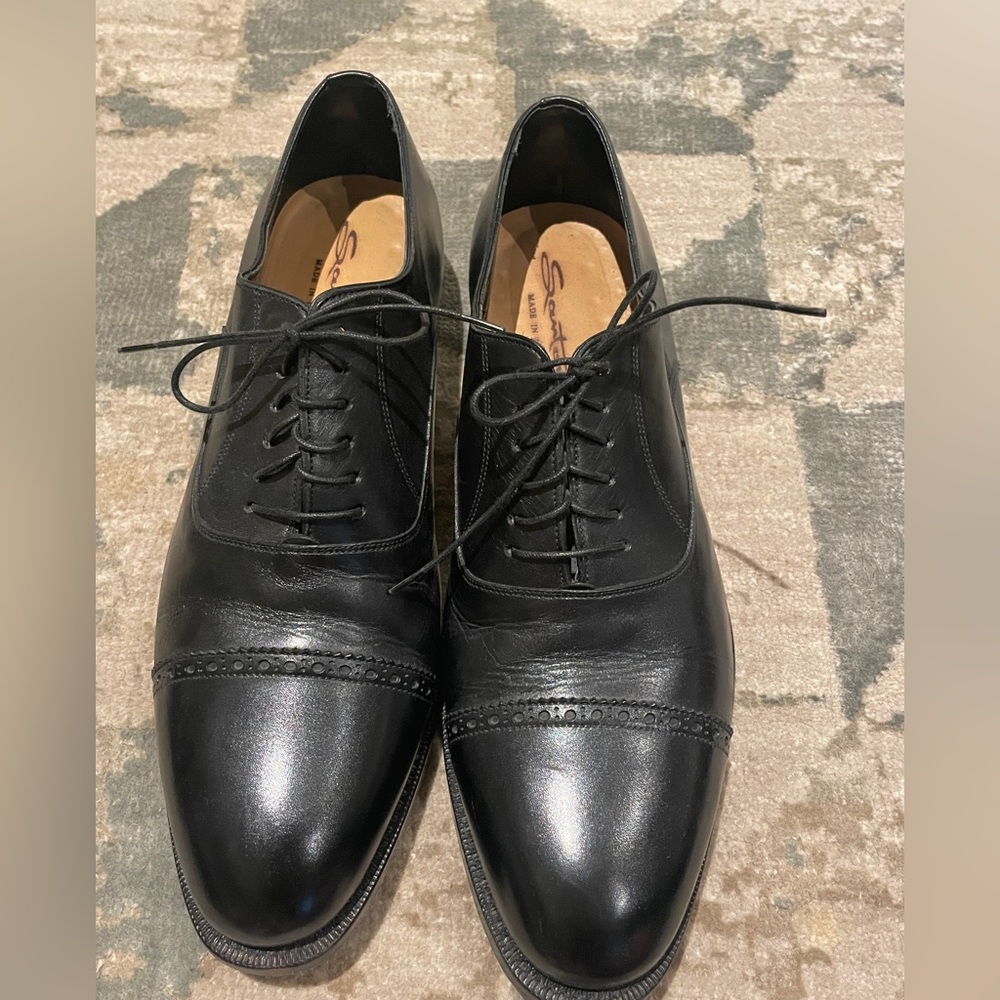 Sleek Santonni Black Leather Men's Dress Shoes